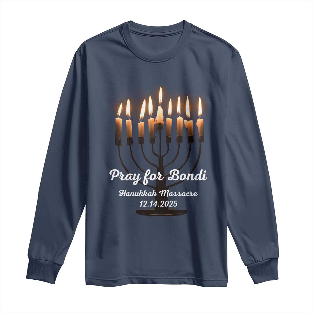 Pray for Bondi Australia Hanukkah Dec 14 2025 Long Sleeve Shirt Menorah Lights Jewish Faith Memorial - Wonder Print Shop