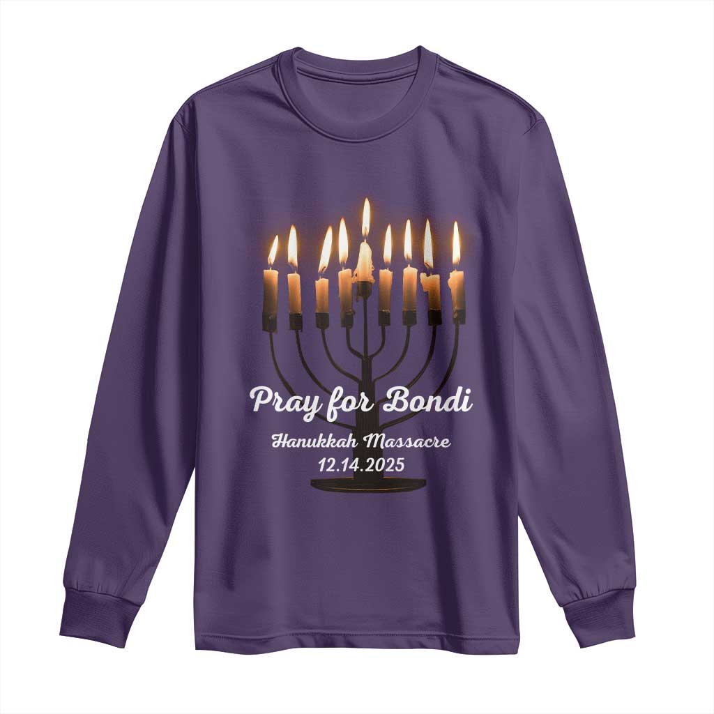 Pray for Bondi Australia Hanukkah Dec 14 2025 Long Sleeve Shirt Menorah Lights Jewish Faith Memorial - Wonder Print Shop
