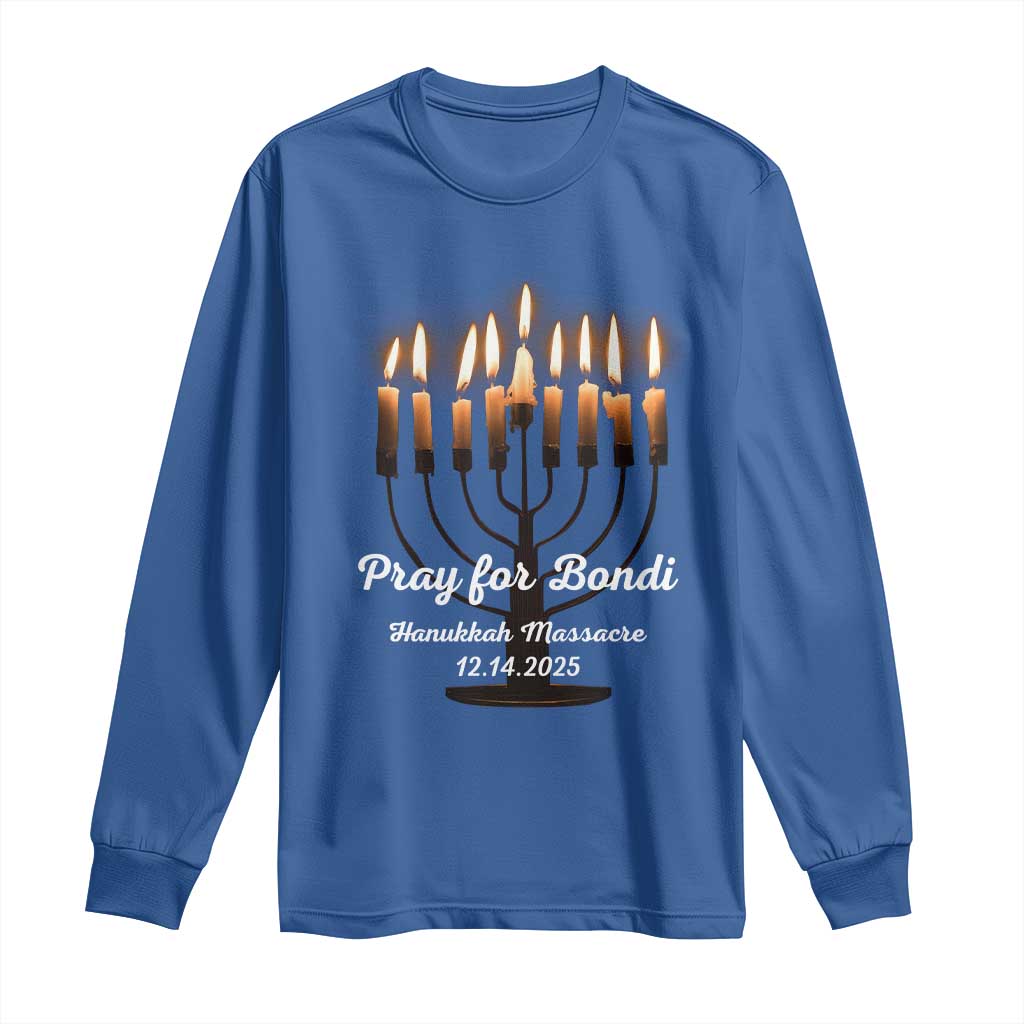 Pray for Bondi Australia Hanukkah Dec 14 2025 Long Sleeve Shirt Menorah Lights Jewish Faith Memorial - Wonder Print Shop