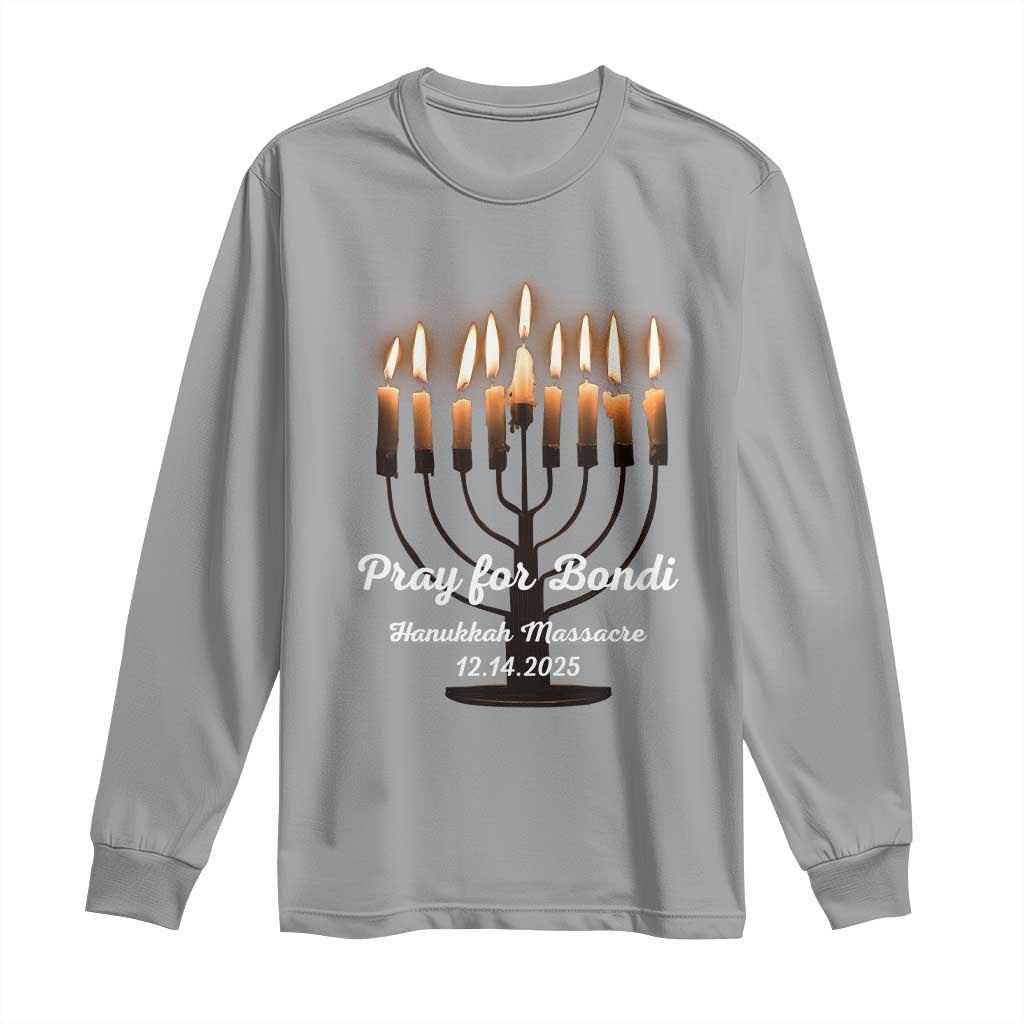 Pray for Bondi Australia Hanukkah Dec 14 2025 Long Sleeve Shirt Menorah Lights Jewish Faith Memorial - Wonder Print Shop