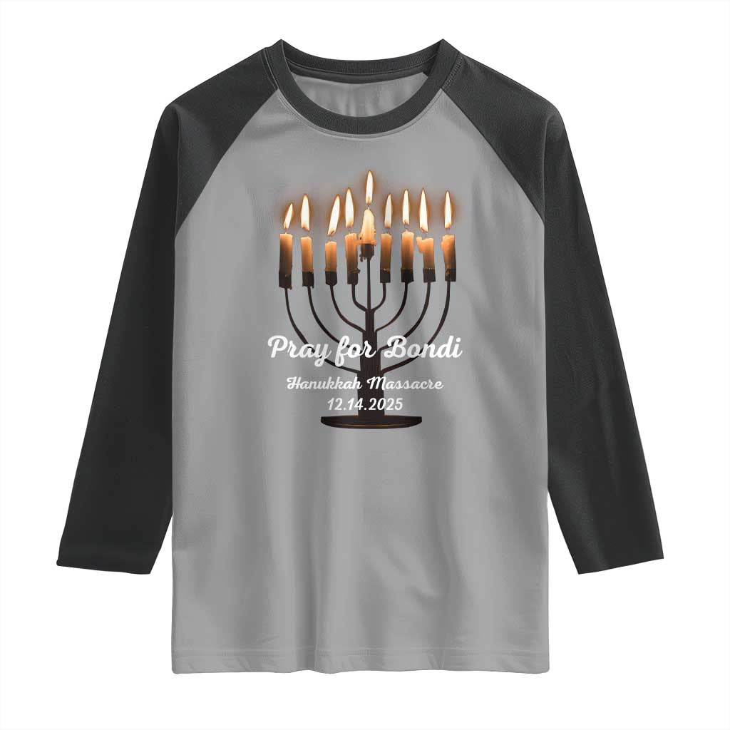 Pray for Bondi Australia Hanukkah Dec 14 2025 Raglan Shirt Menorah Lights Jewish Faith Memorial - Wonder Print Shop