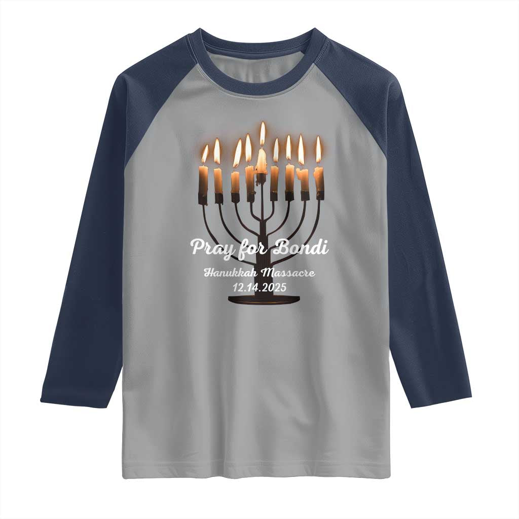 Pray for Bondi Australia Hanukkah Dec 14 2025 Raglan Shirt Menorah Lights Jewish Faith Memorial - Wonder Print Shop
