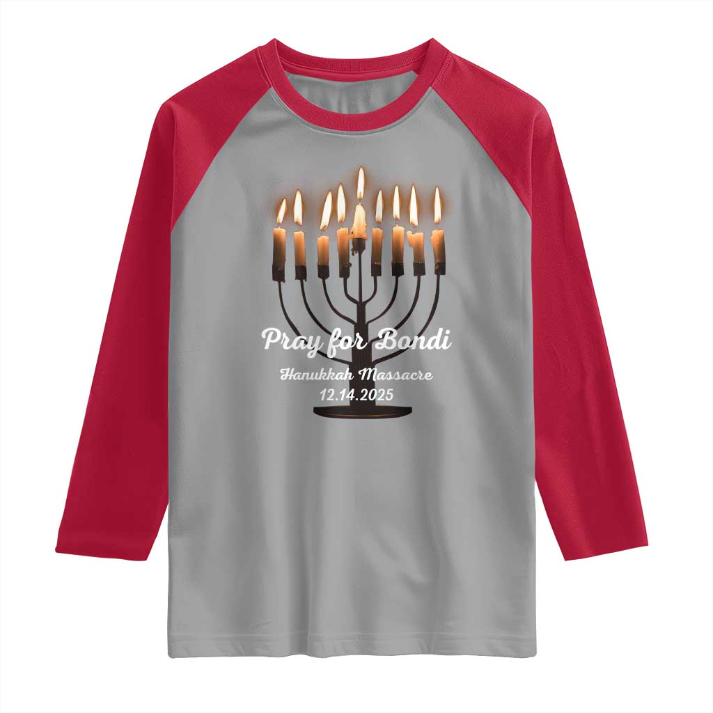 Pray for Bondi Australia Hanukkah Dec 14 2025 Raglan Shirt Menorah Lights Jewish Faith Memorial - Wonder Print Shop