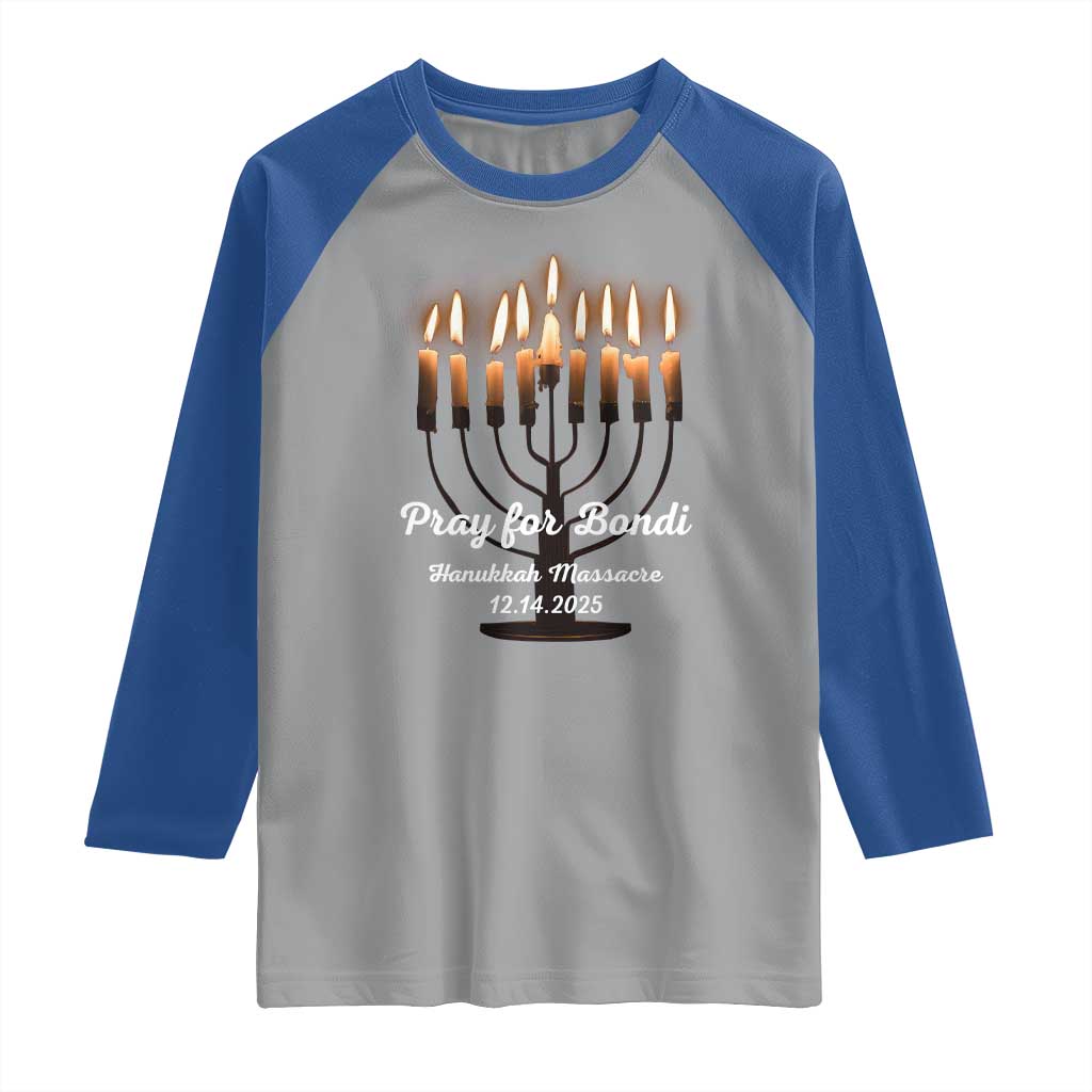 Pray for Bondi Australia Hanukkah Dec 14 2025 Raglan Shirt Menorah Lights Jewish Faith Memorial - Wonder Print Shop