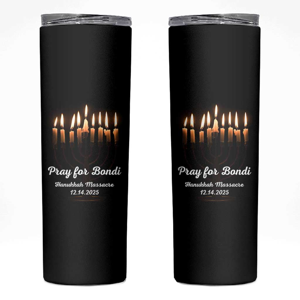 Pray for Bondi Australia Hanukkah Dec 14 2025 Skinny Tumbler Menorah Lights Jewish Faith Memorial - Wonder Print Shop