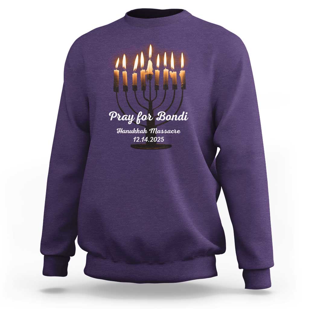 Pray for Bondi Australia Hanukkah Dec 14 2025 Sweatshirt Menorah Lights Jewish Faith Memorial - Wonder Print Shop
