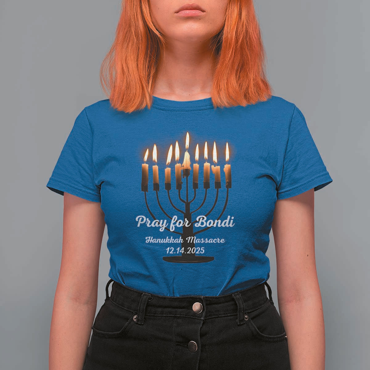 Pray for Bondi Australia Hanukkah Dec 14 2025 T Shirt For Women Menorah Lights Jewish Faith Memorial - Wonder Print Shop