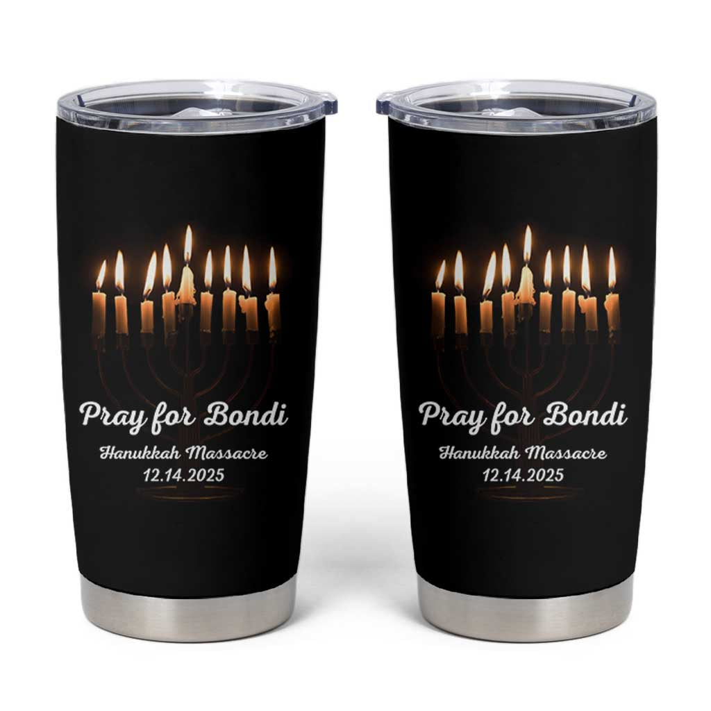 Pray for Bondi Australia Hanukkah Dec 14 2025 Tumbler Cup Menorah Lights Jewish Faith Memorial - Wonder Print Shop