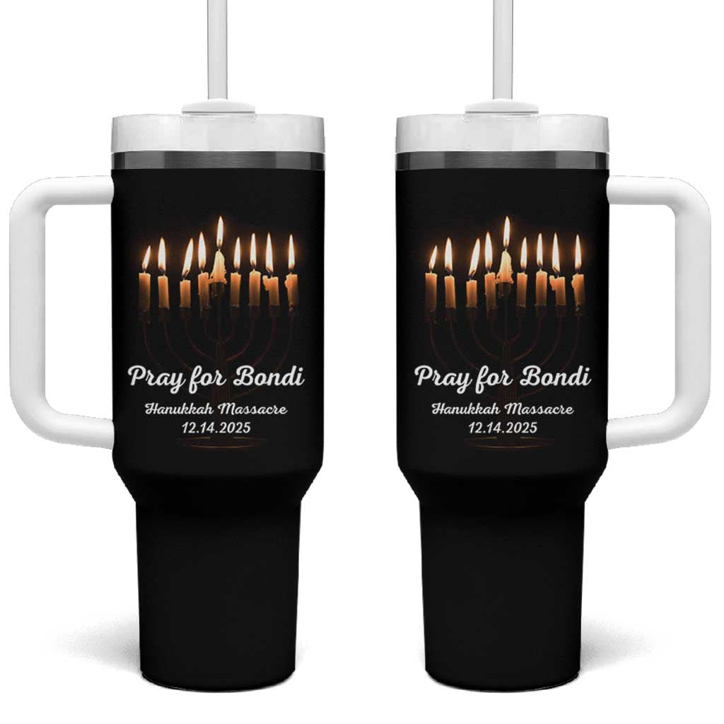 Pray for Bondi Australia Hanukkah Dec 14 2025 Tumbler With Handle Menorah Lights Jewish Faith Memorial - Wonder Print Shop