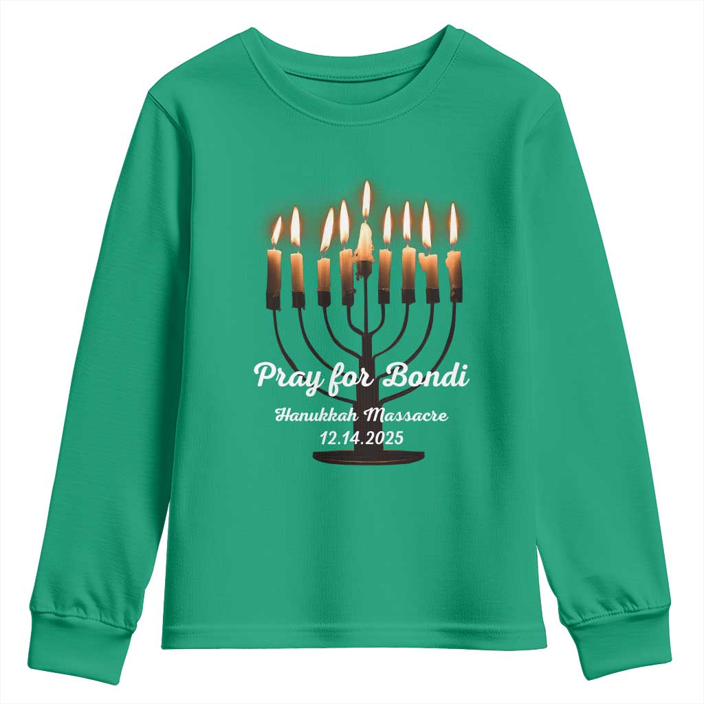 Pray for Bondi Australia Hanukkah Dec 14 2025 Youth Sweatshirt Menorah Lights Jewish Faith Memorial - Wonder Print Shop