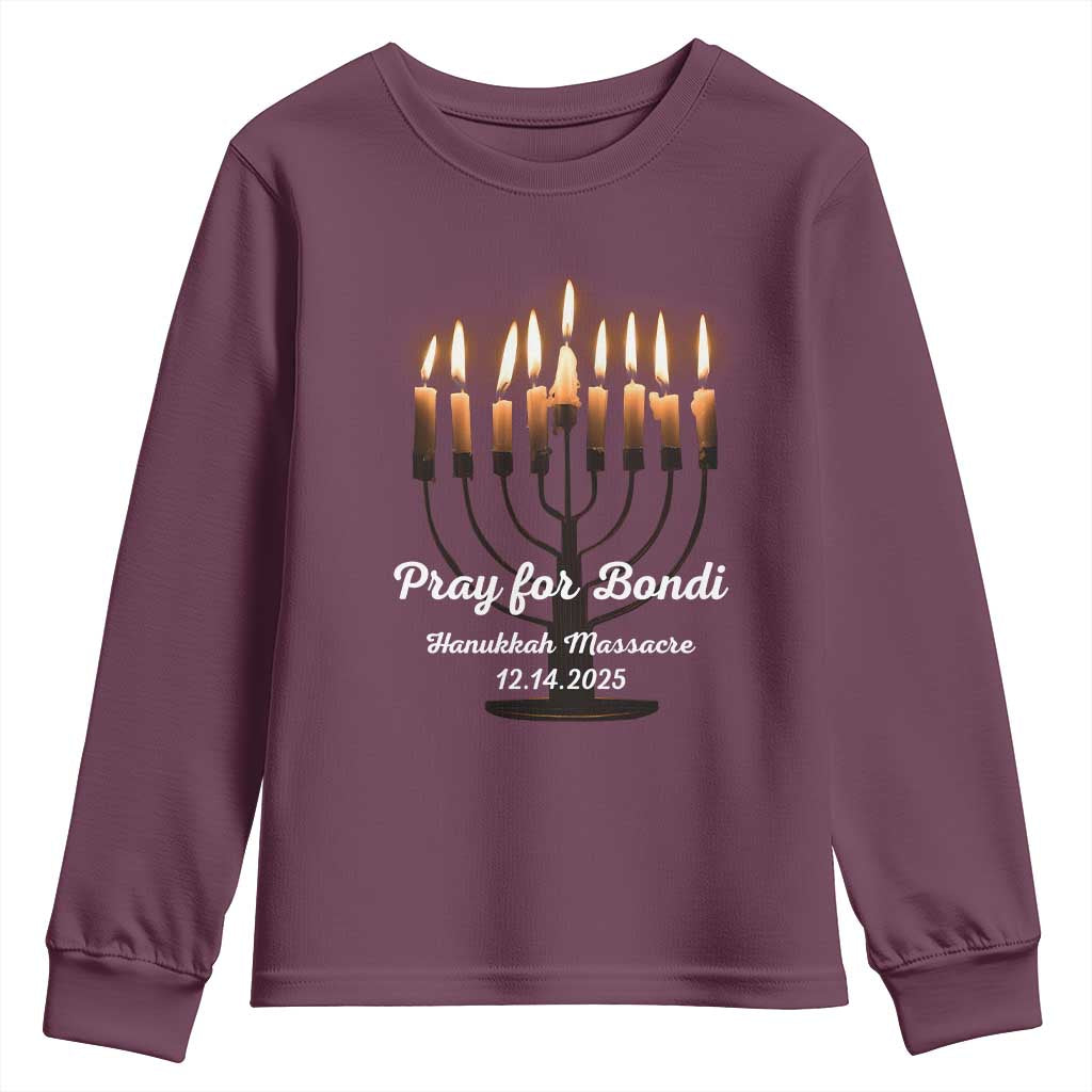 Pray for Bondi Australia Hanukkah Dec 14 2025 Youth Sweatshirt Menorah Lights Jewish Faith Memorial - Wonder Print Shop