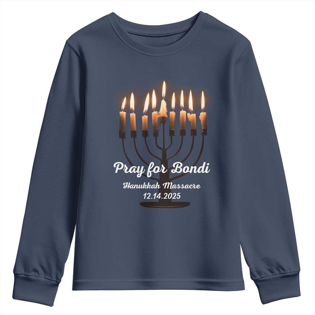 Pray for Bondi Australia Hanukkah Dec 14 2025 Youth Sweatshirt Menorah Lights Jewish Faith Memorial - Wonder Print Shop