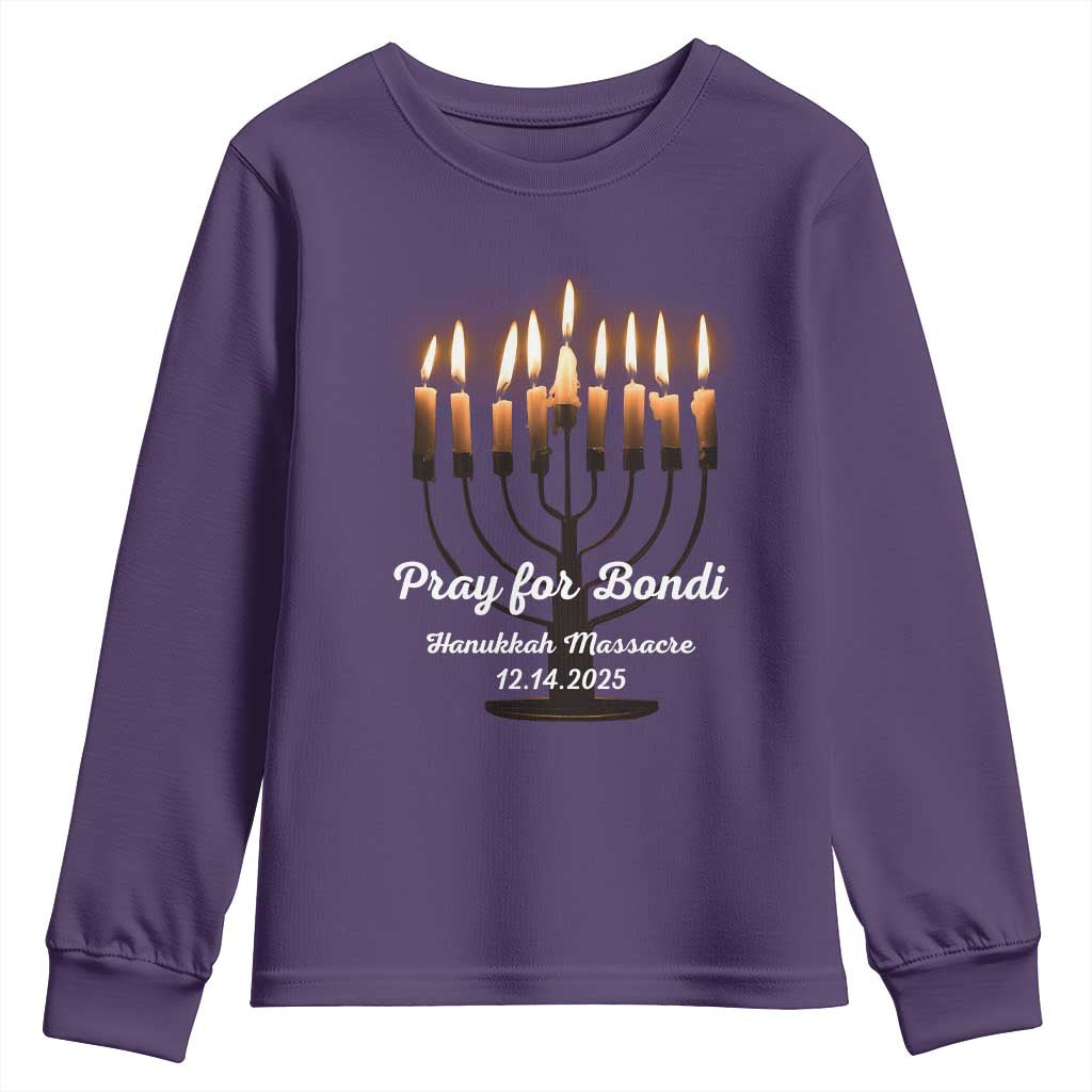 Pray for Bondi Australia Hanukkah Dec 14 2025 Youth Sweatshirt Menorah Lights Jewish Faith Memorial - Wonder Print Shop
