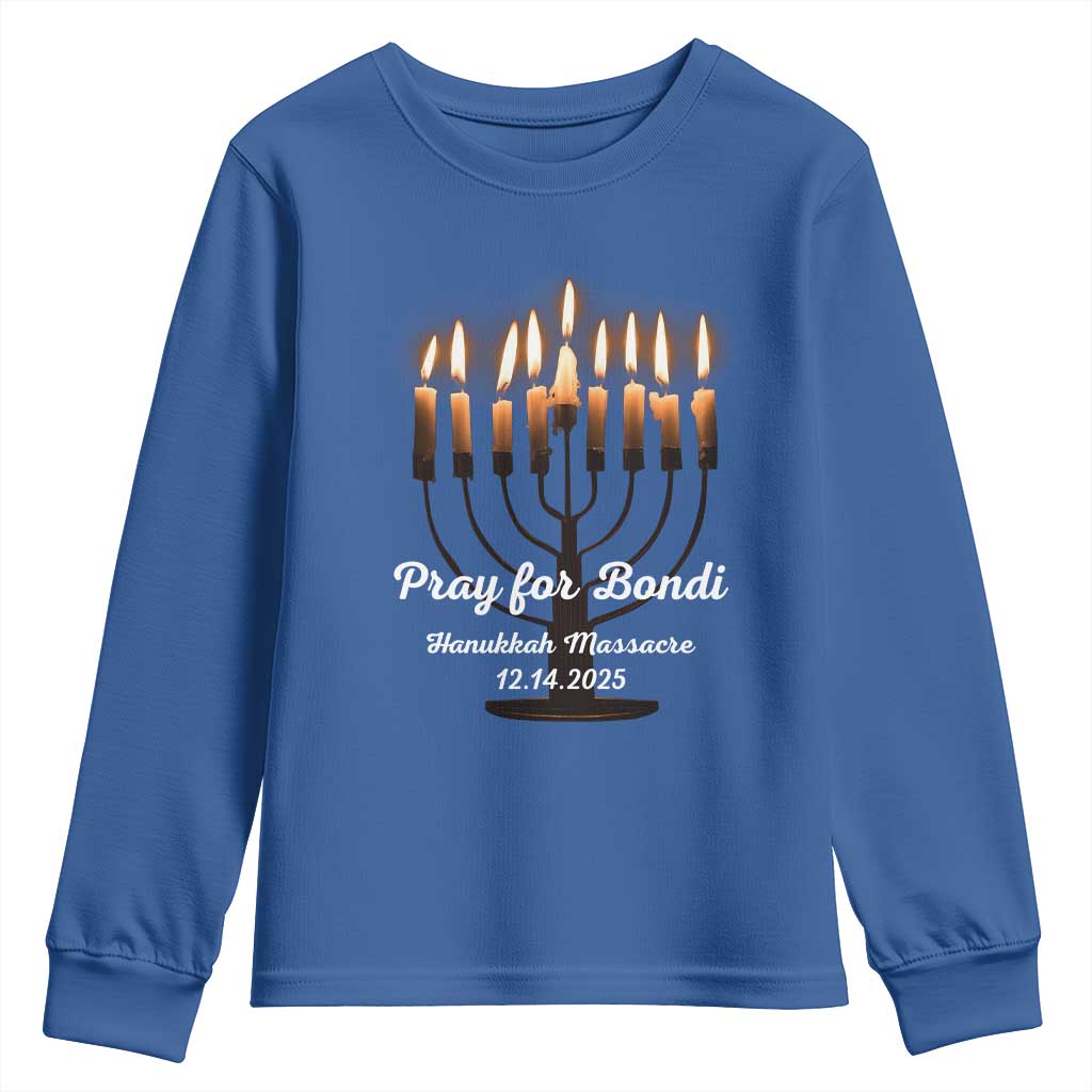 Pray for Bondi Australia Hanukkah Dec 14 2025 Youth Sweatshirt Menorah Lights Jewish Faith Memorial - Wonder Print Shop