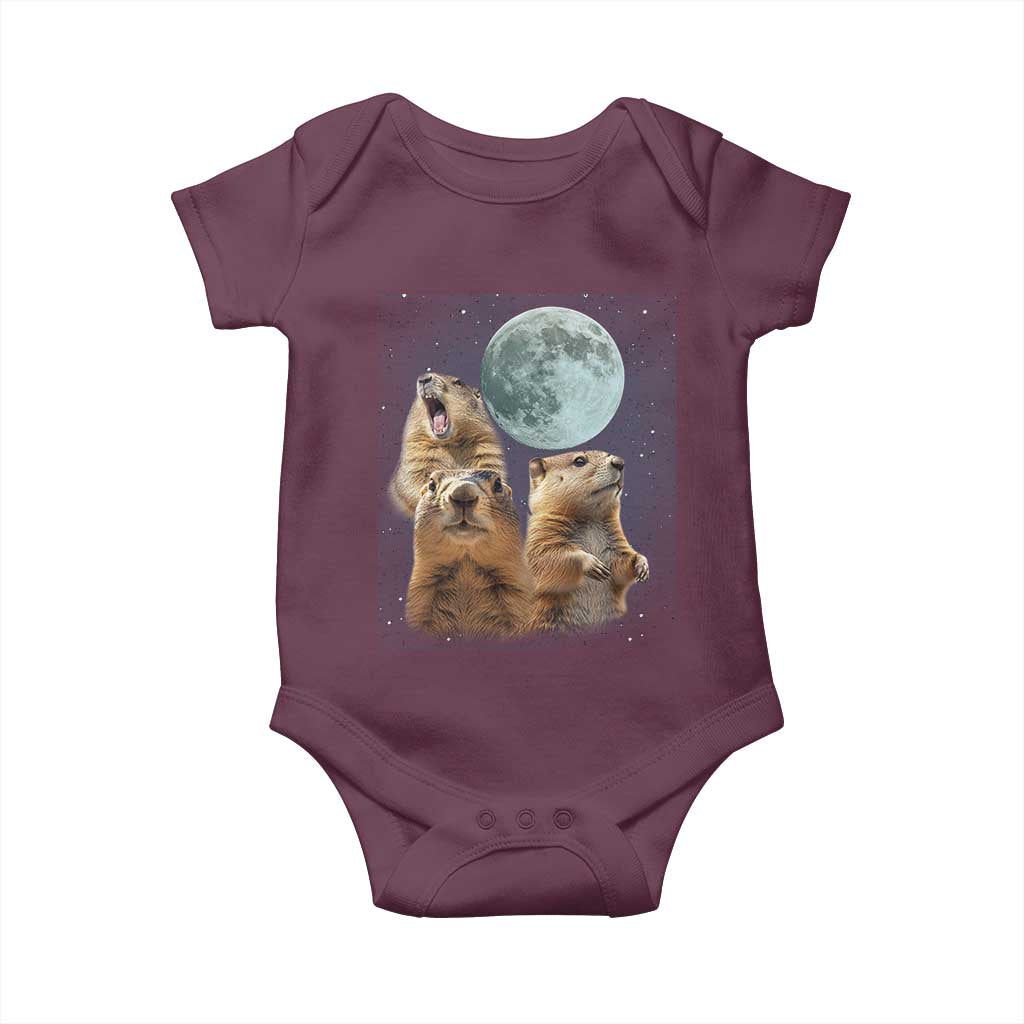 Funny Three Groundhog Meme Baby Onesie Woodchucks Under The Moon