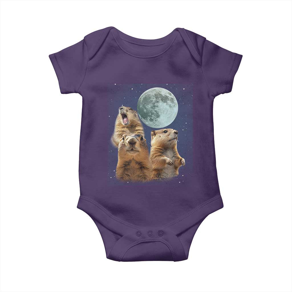 Funny Three Groundhog Meme Baby Onesie Woodchucks Under The Moon