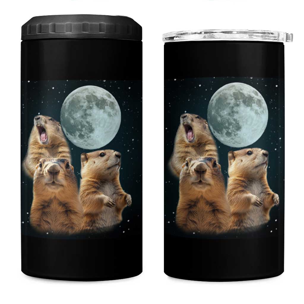 Funny Groundhog Meme 4 in 1 Can Cooler Tumbler Woodchucks Under The Moon