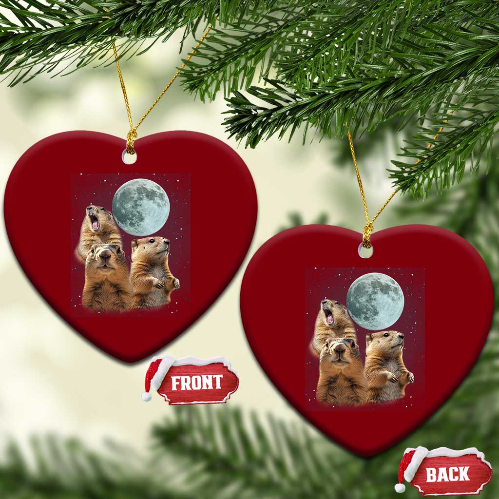 Funny Three Groundhog Meme Ceramic Ornament Woodchucks Under The Moon - Wonder Print Shop