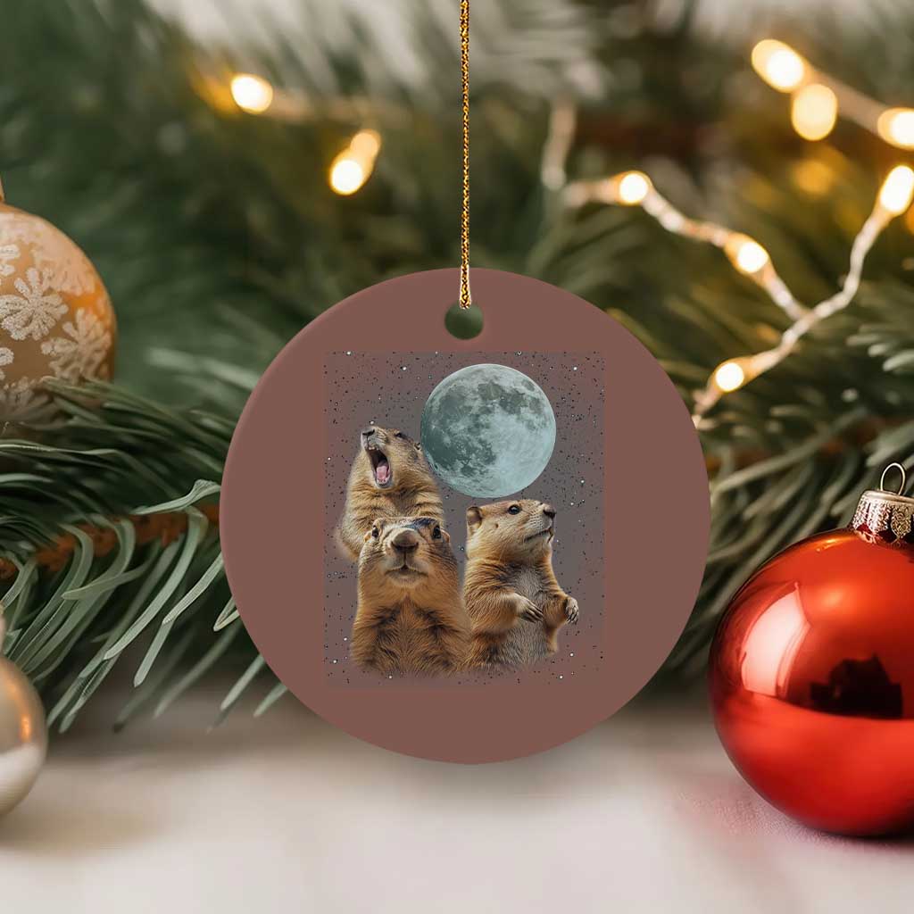 Funny Three Groundhog Meme Ceramic Ornament Woodchucks Under The Moon - Wonder Print Shop