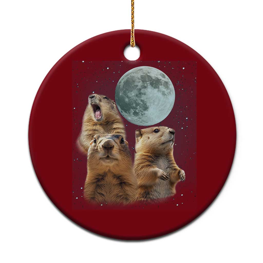 Funny Three Groundhog Meme Ceramic Ornament Woodchucks Under The Moon - Wonder Print Shop