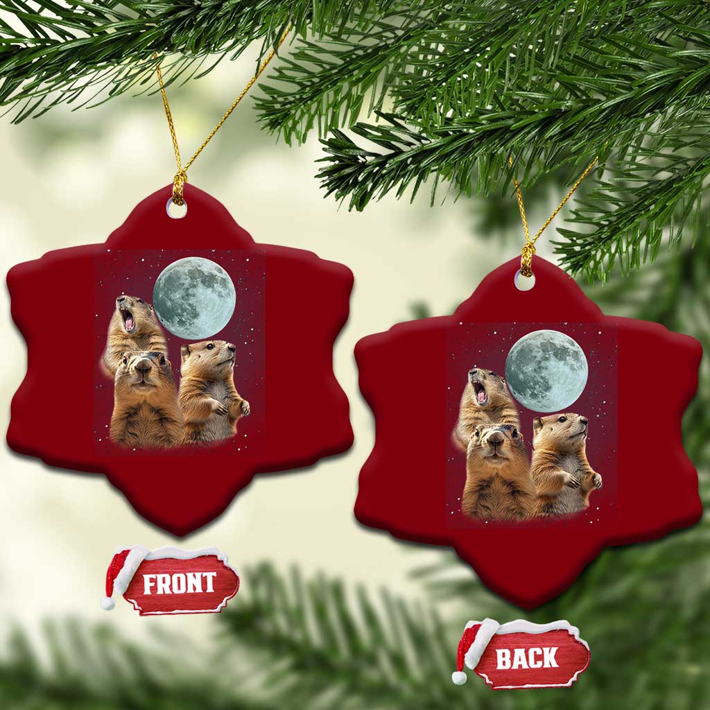 Funny Three Groundhog Meme Ceramic Ornament Woodchucks Under The Moon - Wonder Print Shop