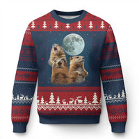 Funny Three Groundhog Meme Ugly Christmas Sweater Woodchucks Under The Moon - Wonder Print Shop