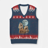 Funny Three Groundhog Meme V-Neck Knit Sweater Vest Woodchucks Under The Moon - Wonder Print Shop