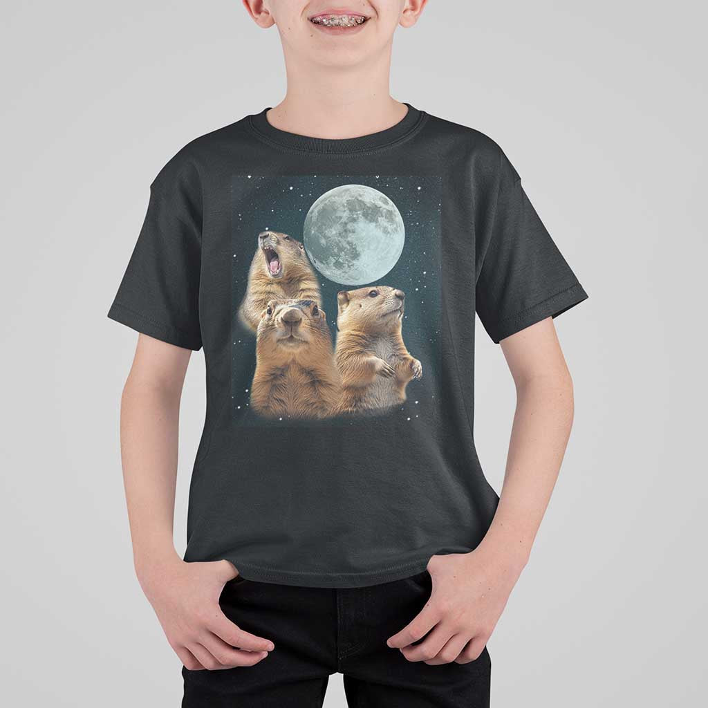Funny Three Groundhog Meme T Shirt For Kid Woodchucks Under The Moon