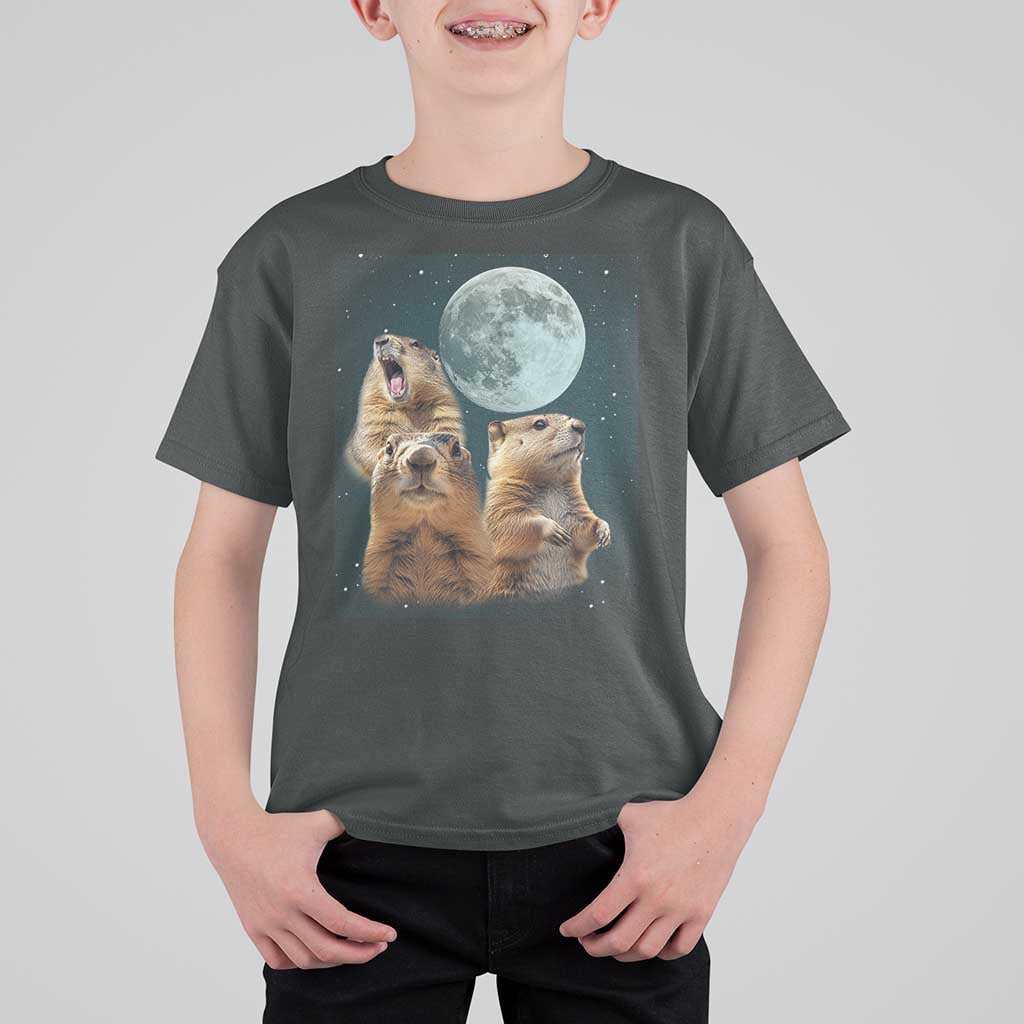 Funny Three Groundhog Meme T Shirt For Kid Woodchucks Under The Moon