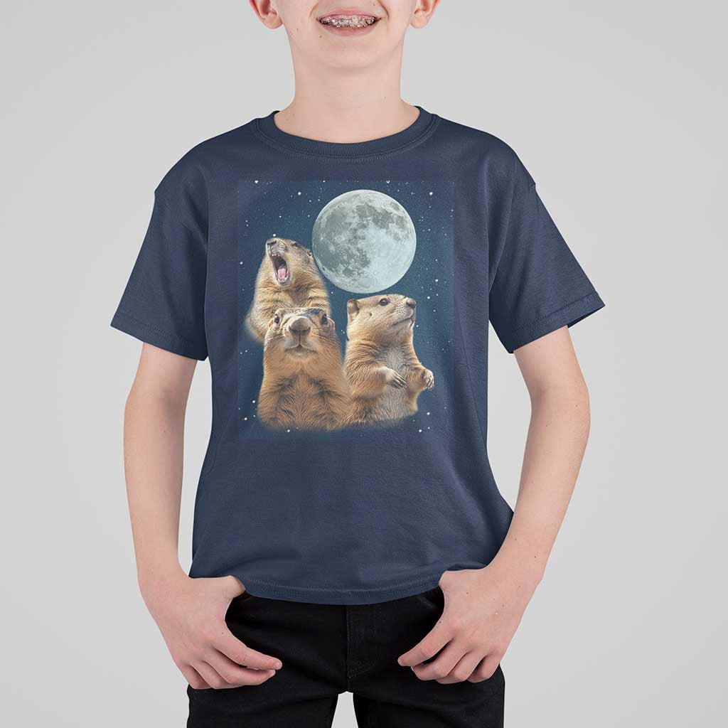 Funny Three Groundhog Meme T Shirt For Kid Woodchucks Under The Moon