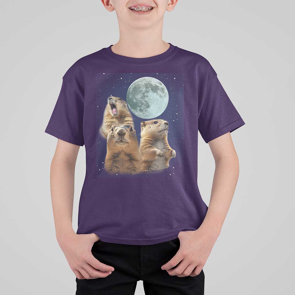 Funny Three Groundhog Meme T Shirt For Kid Woodchucks Under The Moon