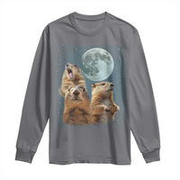 Funny Three Groundhog Meme Long Sleeve Shirt Woodchucks Under The Moon