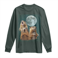 Funny Three Groundhog Meme Long Sleeve Shirt Woodchucks Under The Moon