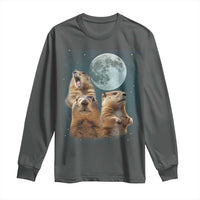 Funny Three Groundhog Meme Long Sleeve Shirt Woodchucks Under The Moon