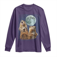 Funny Three Groundhog Meme Long Sleeve Shirt Woodchucks Under The Moon
