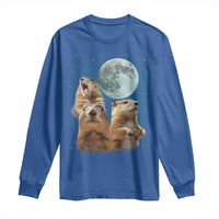 Funny Three Groundhog Meme Long Sleeve Shirt Woodchucks Under The Moon