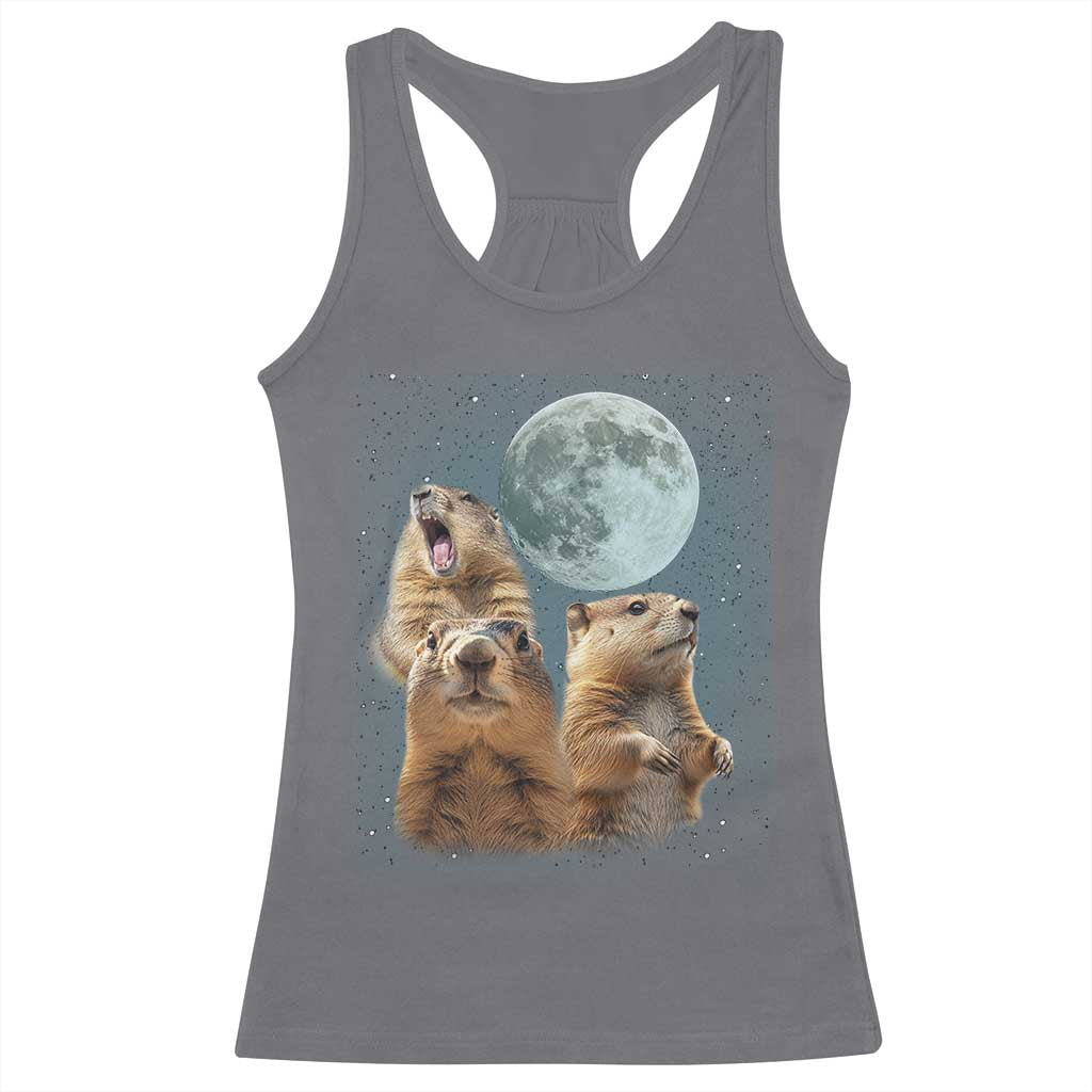 Funny Three Groundhog Meme Racerback Tank Top Woodchucks Under The Moon