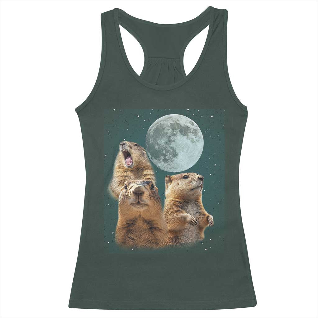 Funny Three Groundhog Meme Racerback Tank Top Woodchucks Under The Moon