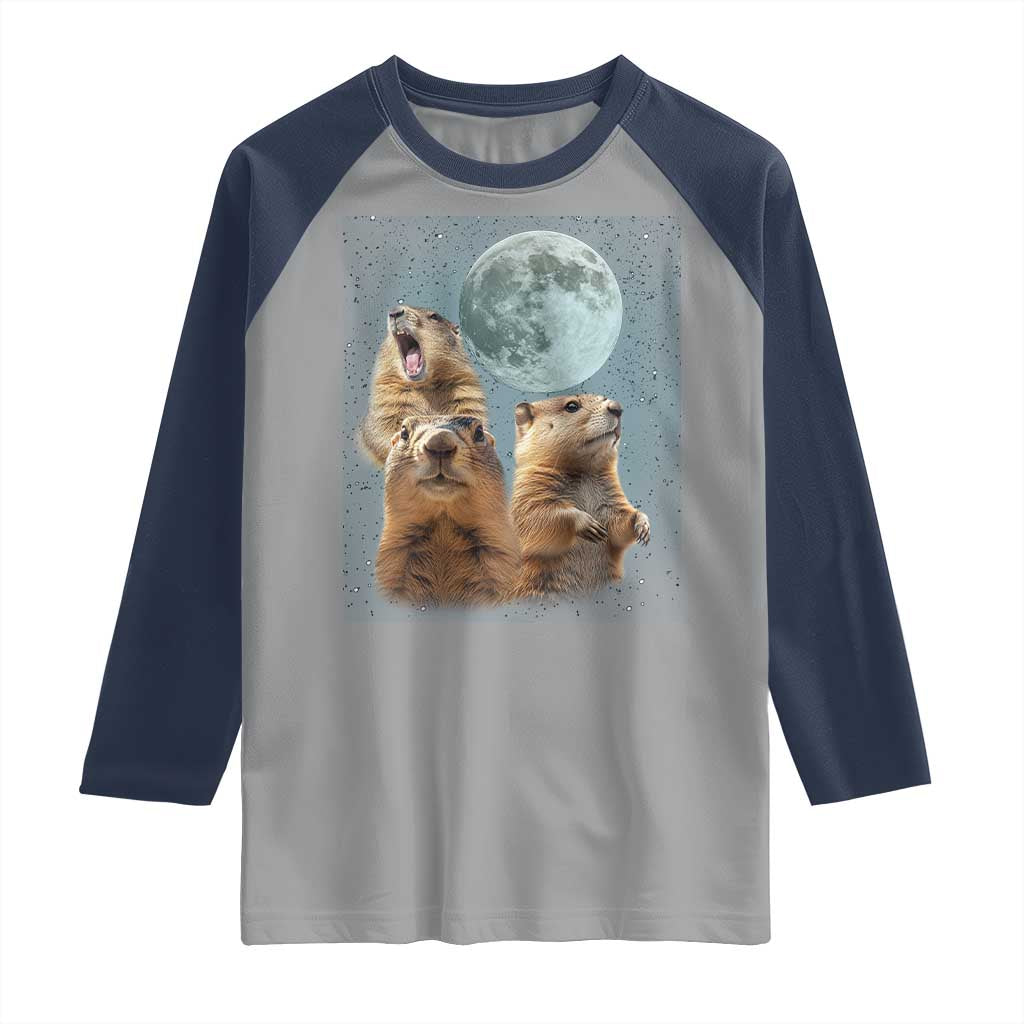 Funny Groundhog Meme Raglan Shirt Woodchucks Under The Moon