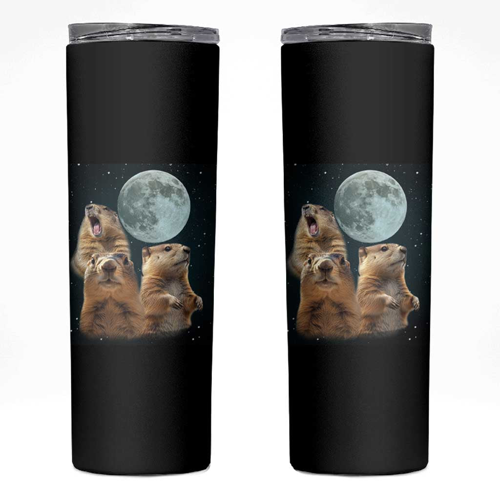 Funny Groundhog Meme Skinny Tumbler Woodchucks Under The Moon