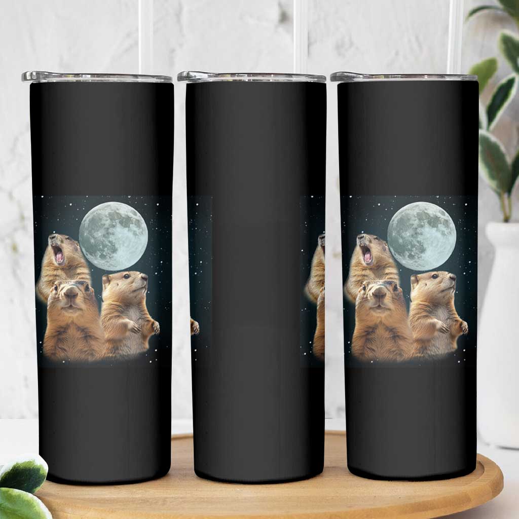 Funny Groundhog Meme Skinny Tumbler Woodchucks Under The Moon