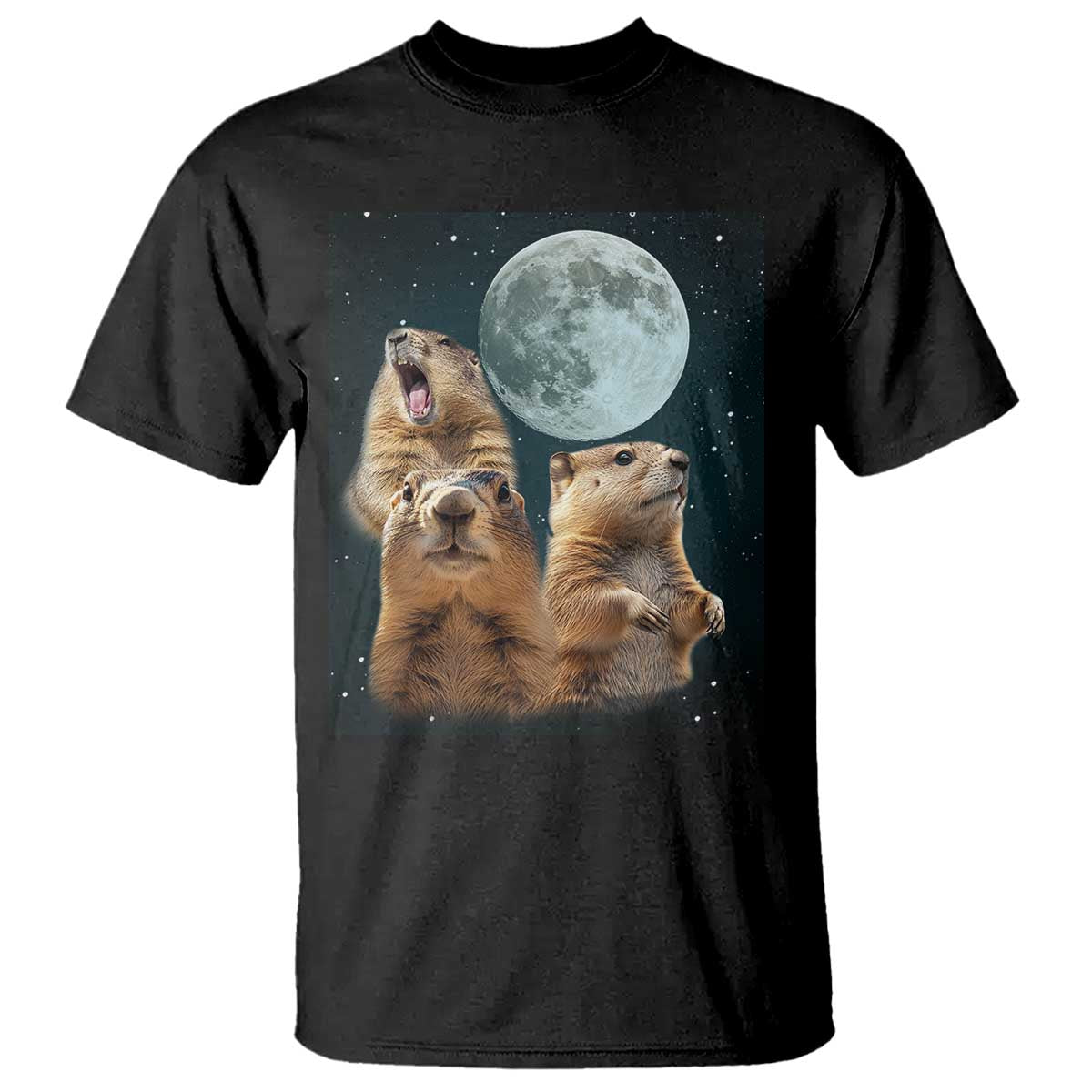 Funny Three Groundhog Meme T Shirt Woodchucks Under The Moon