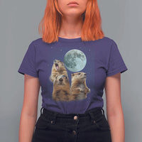 Funny Three Groundhog Meme T Shirt For Women Woodchucks Under The Moon