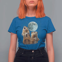 Funny Three Groundhog Meme T Shirt For Women Woodchucks Under The Moon