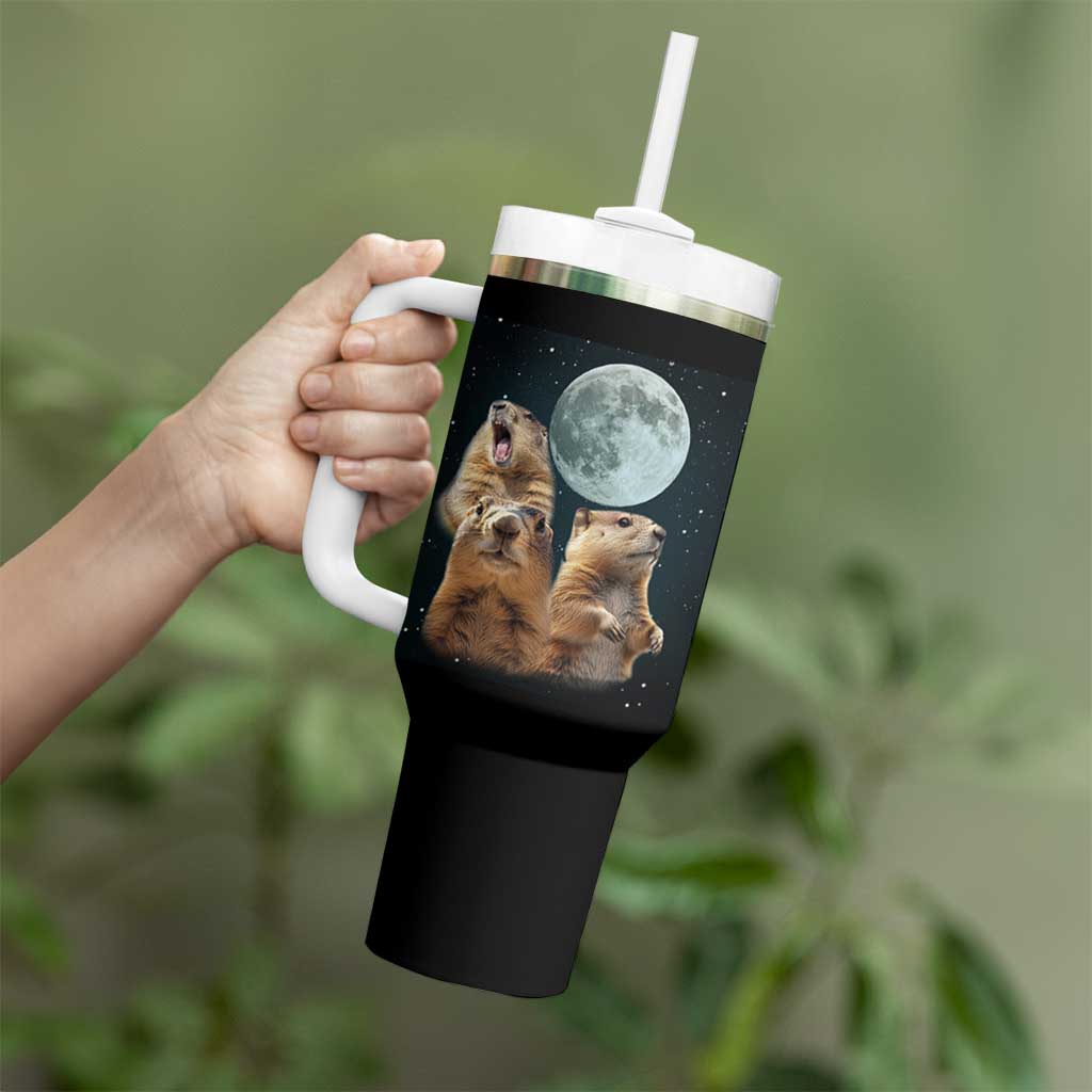 Funny Groundhog Meme Tumbler With Handle Woodchucks Under The Moon
