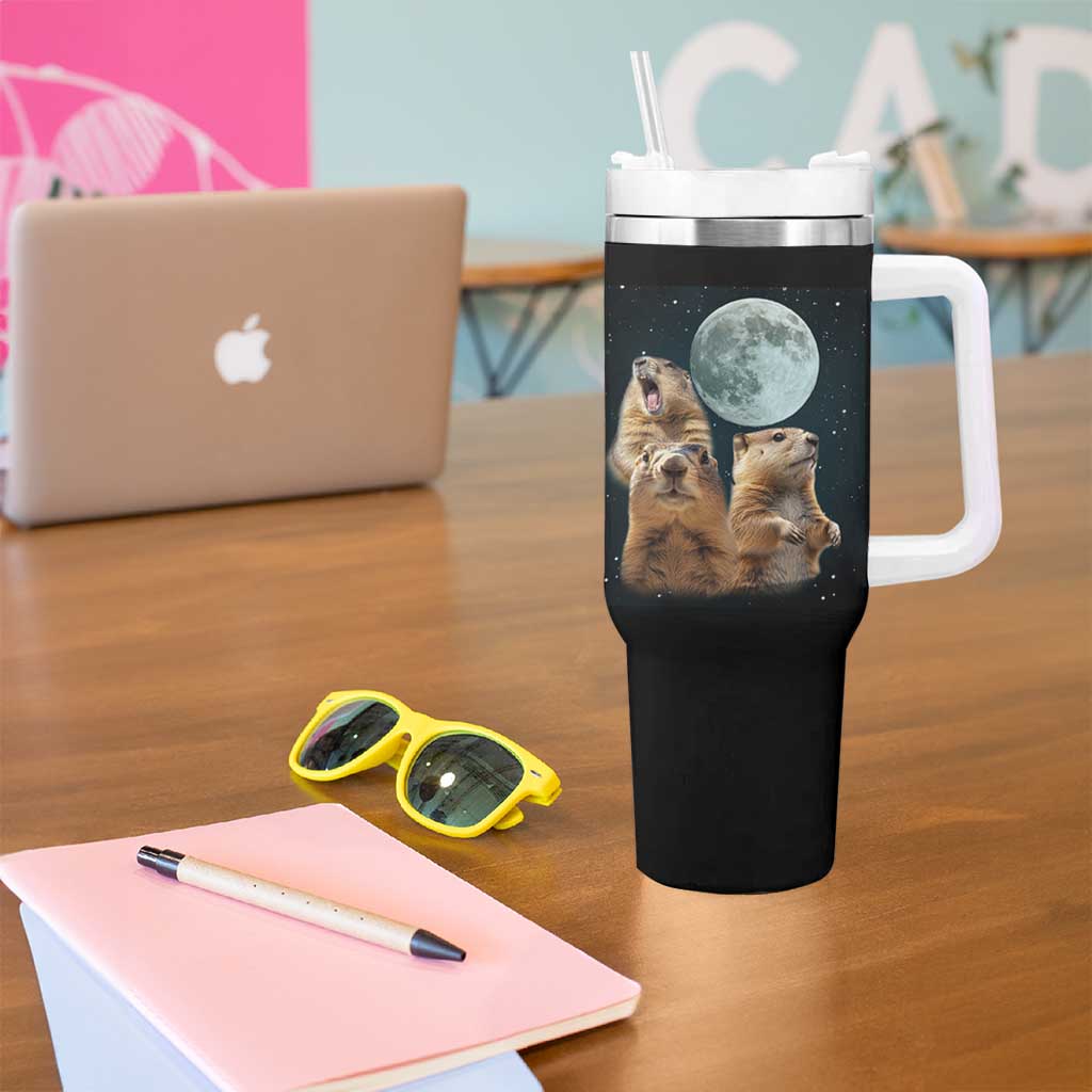 Funny Groundhog Meme Tumbler With Handle Woodchucks Under The Moon
