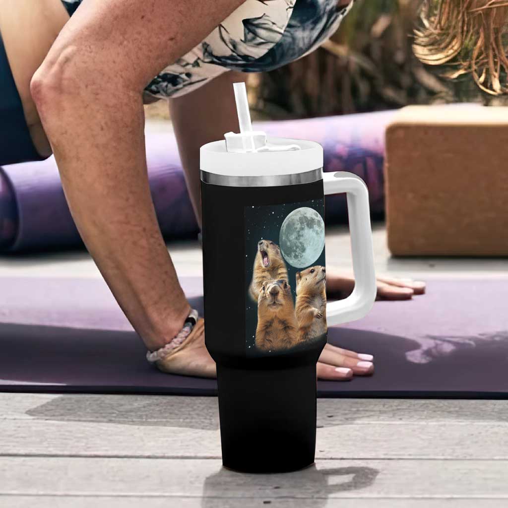 Funny Groundhog Meme Tumbler With Handle Woodchucks Under The Moon