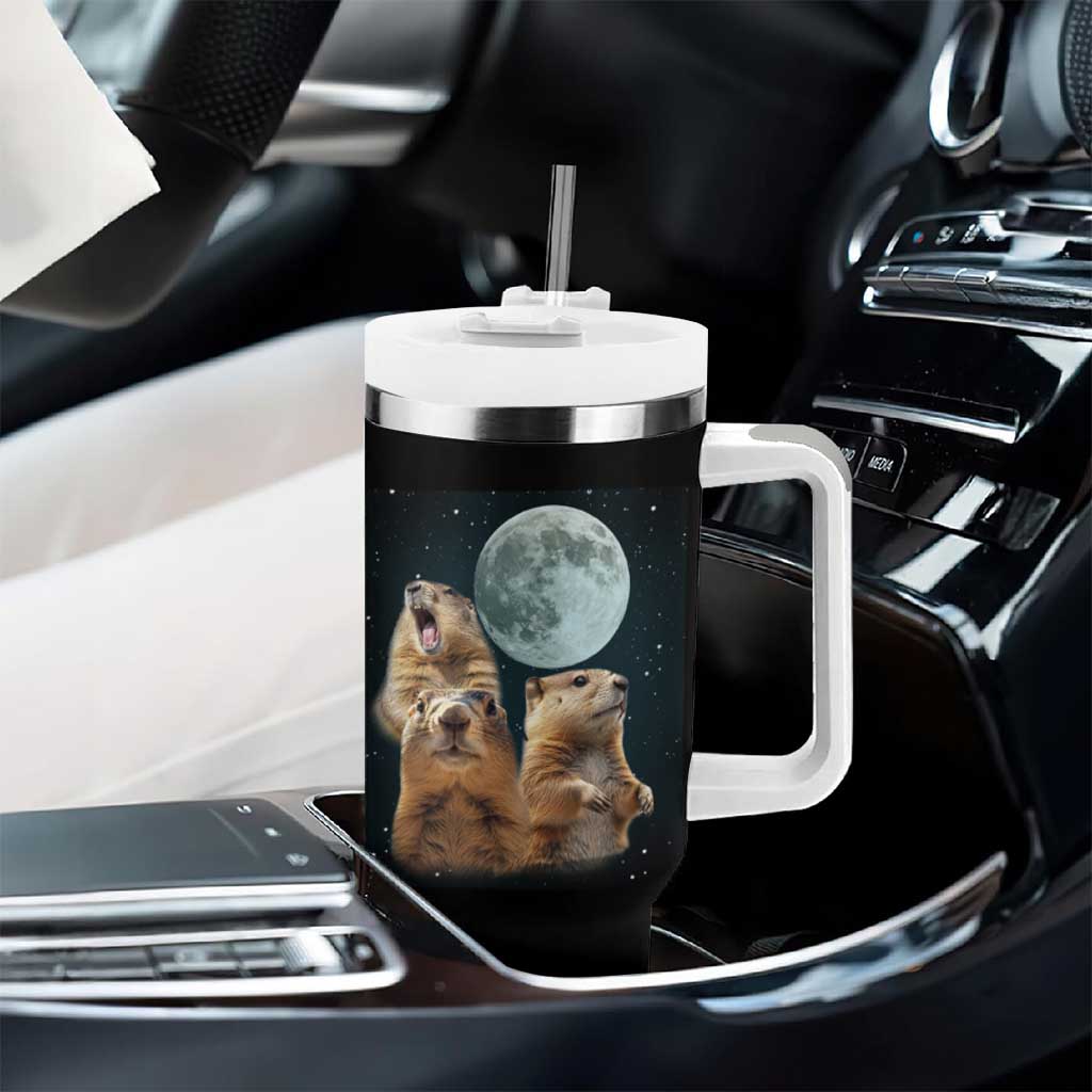 Funny Groundhog Meme Tumbler With Handle Woodchucks Under The Moon