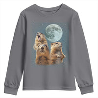 Funny Three Groundhog Meme Youth Sweatshirt Woodchucks Under The Moon