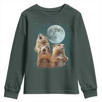 Funny Three Groundhog Meme Youth Sweatshirt Woodchucks Under The Moon
